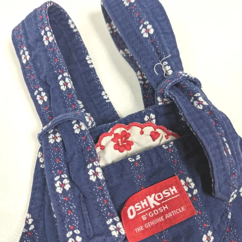 Vtg 90s Oshkosh Bgosh Overalls Girls Sz 4T Blue Floral Denim Bow